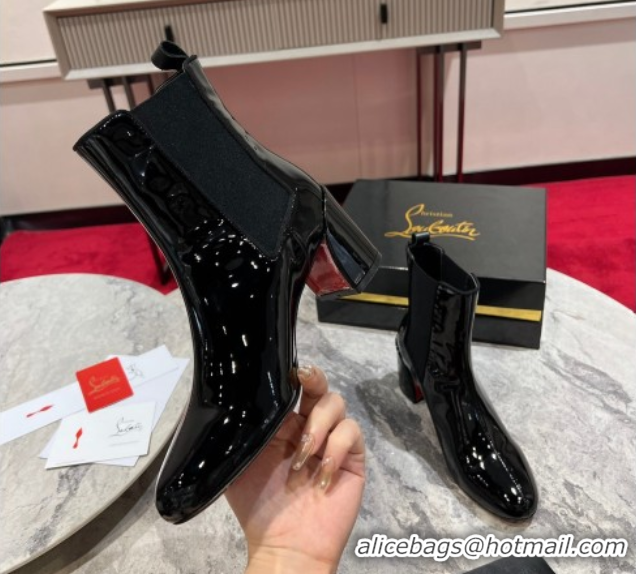 Good Quality Christian Louboutin Turelastic Heel Ankle Boots 5.5cm in Patent Leather Black 1030167
