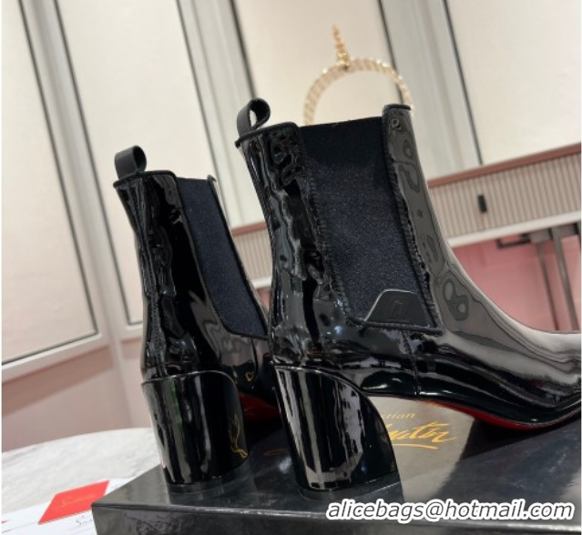 Good Quality Christian Louboutin Turelastic Heel Ankle Boots 5.5cm in Patent Leather Black 1030167