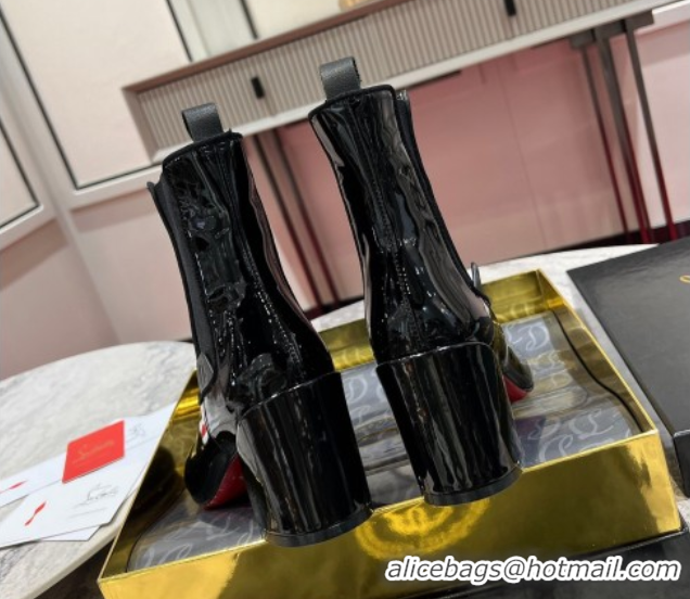 Good Quality Christian Louboutin Turelastic Heel Ankle Boots 5.5cm in Patent Leather Black 1030167