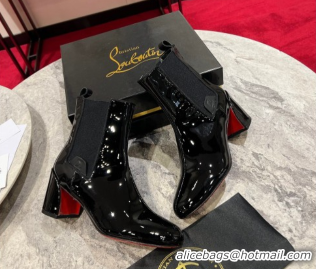 Good Quality Christian Louboutin Turelastic Heel Ankle Boots 5.5cm in Patent Leather Black 1030167