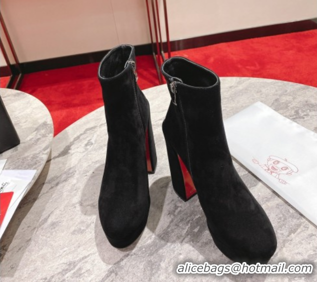 Pretty Style Christian Louboutin Loo Booty Platform Ankle Boots 13cm in Suede Black 1030169