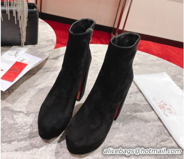 Pretty Style Christian Louboutin Loo Booty Platform Ankle Boots 13cm in Suede Black 1030169