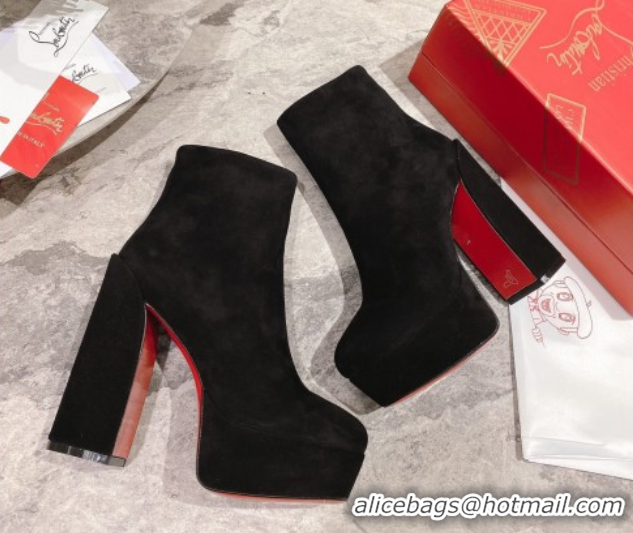 Pretty Style Christian Louboutin Loo Booty Platform Ankle Boots 13cm in Suede Black 1030169