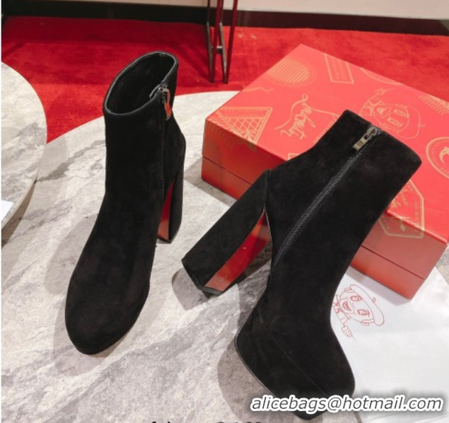 Pretty Style Christian Louboutin Loo Booty Platform Ankle Boots 13cm in Suede Black 1030169