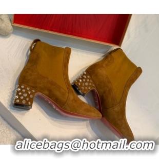 Charming Christian Louboutin Study Heel Ankle Boots 5.5cm in Suede Brown 1030173
