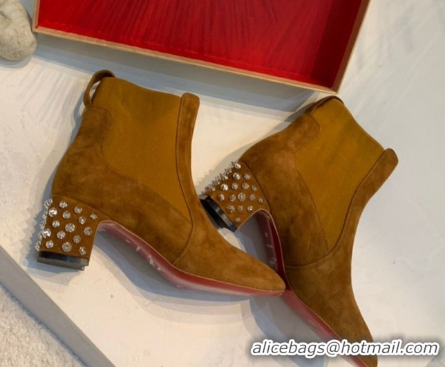 Charming Christian Louboutin Study Heel Ankle Boots 5.5cm in Suede Brown 1030173