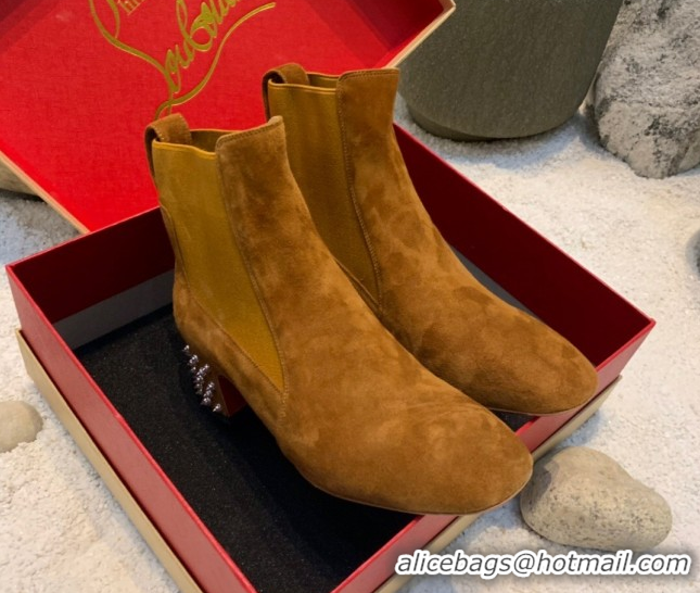 Charming Christian Louboutin Study Heel Ankle Boots 5.5cm in Suede Brown 1030173
