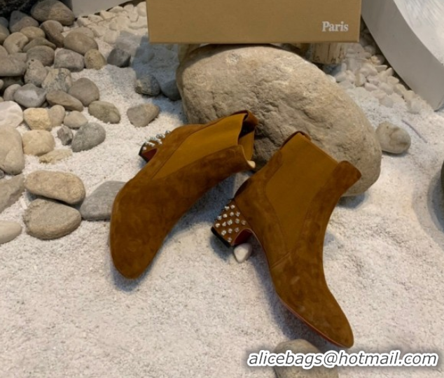 Charming Christian Louboutin Study Heel Ankle Boots 5.5cm in Suede Brown 1030173