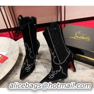 Top Design Christian Louboutin Santiabotta Strass Heel Ankle Boots 8.5cm in Suede Black 1030175
