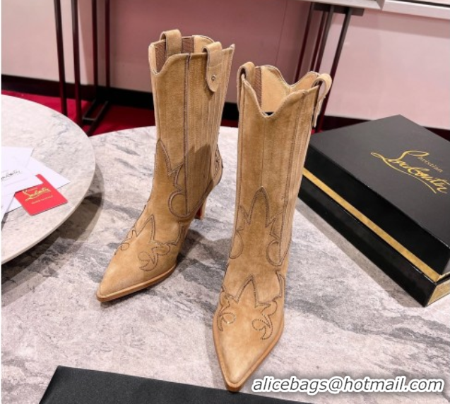 Affordable Price Christian Louboutin Santiabotta Strass Heel Ankle Boots 8.5cm in Suede Beige 1030176