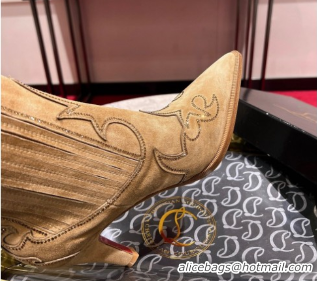 Affordable Price Christian Louboutin Santiabotta Strass Heel Ankle Boots 8.5cm in Suede Beige 1030176