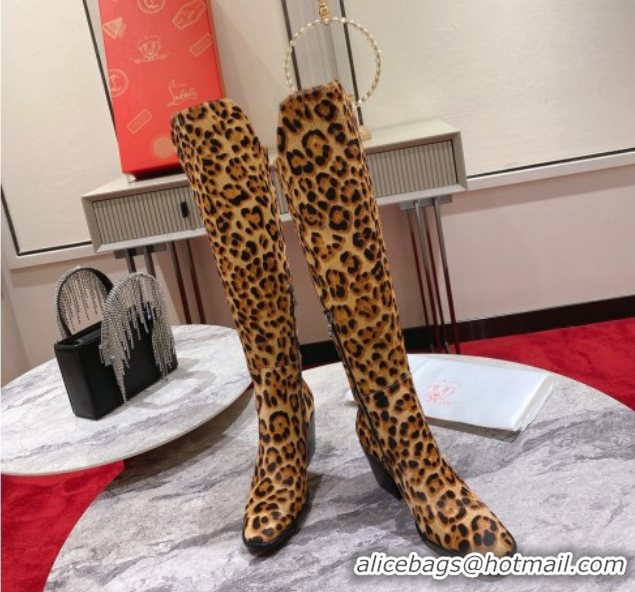 AAAAA Christian Louboutin Morgan Heel High Boots 7cm in Leopard Print Ponyhair 1030177
