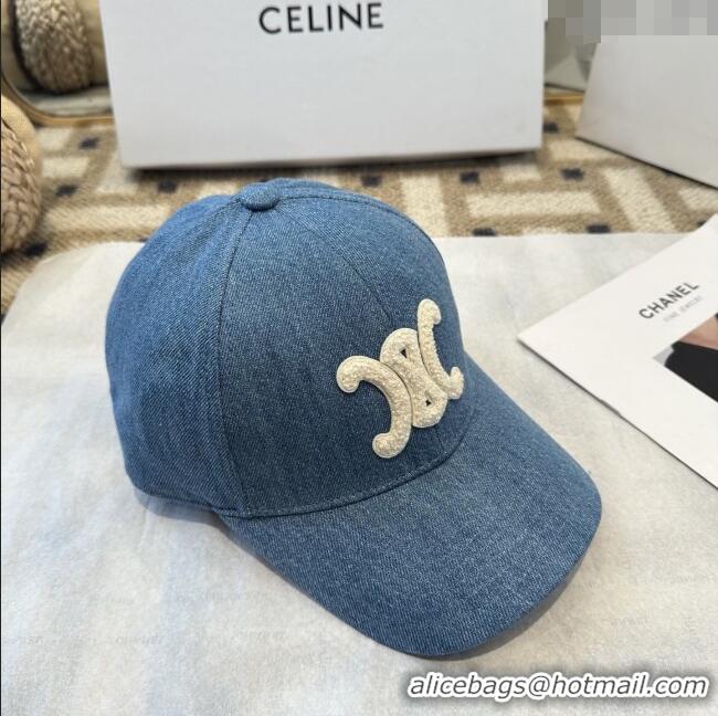 Buy Fashionable Celine Denim Baseball Hat C103105 Blue 2025