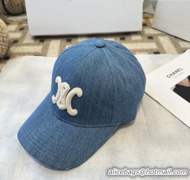 Buy Fashionable Celine Denim Baseball Hat C103105 Blue 2025