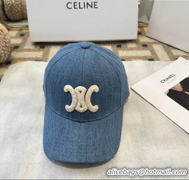 Buy Fashionable Celine Denim Baseball Hat C103105 Blue 2025