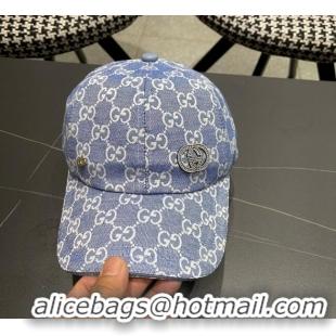 Best Quality Gucci GG Canvas Baseball Hat with Strass GG111103 Light Blue 2025