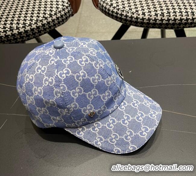 Best Quality Gucci GG Canvas Baseball Hat with Strass GG111103 Light Blue 2025