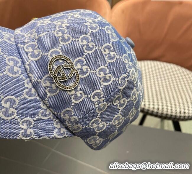 Best Quality Gucci GG Canvas Baseball Hat with Strass GG111103 Light Blue 2025