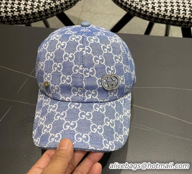 Best Quality Gucci GG Canvas Baseball Hat with Strass GG111103 Light Blue 2025