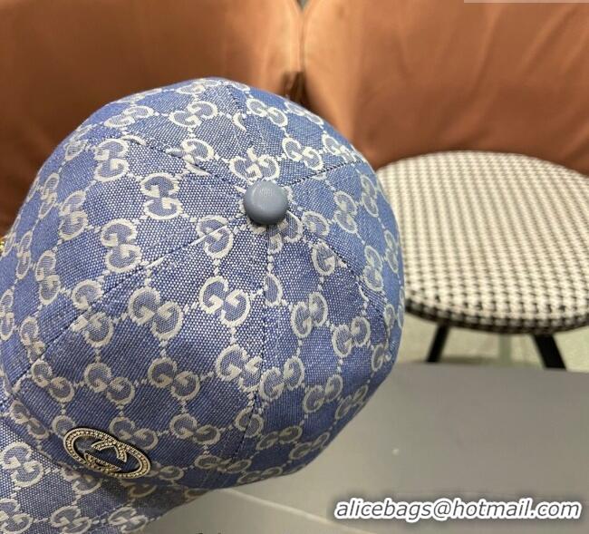 Best Quality Gucci GG Canvas Baseball Hat with Strass GG111103 Light Blue 2025