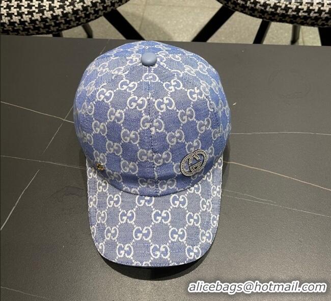 Best Quality Gucci GG Canvas Baseball Hat with Strass GG111103 Light Blue 2025