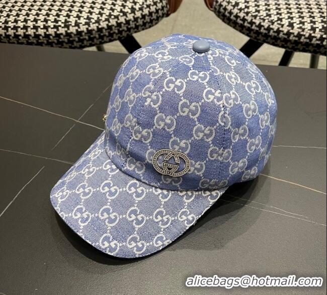 Best Quality Gucci GG Canvas Baseball Hat with Strass GG111103 Light Blue 2025