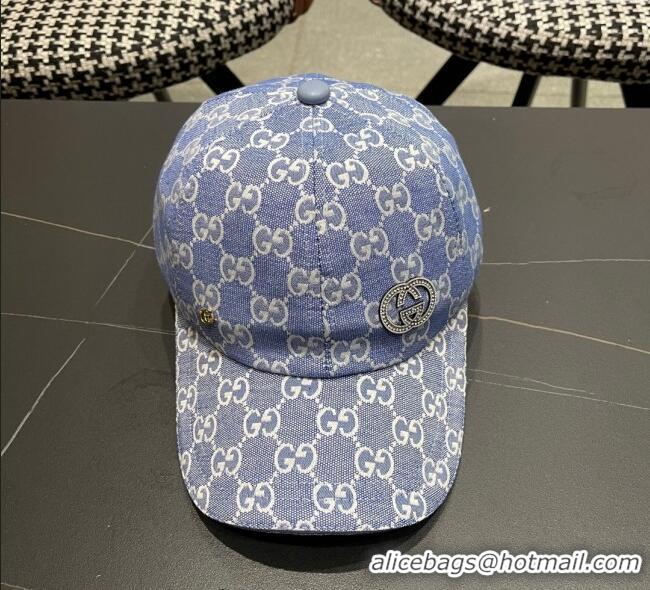 Best Quality Gucci GG Canvas Baseball Hat with Strass GG111103 Light Blue 2025