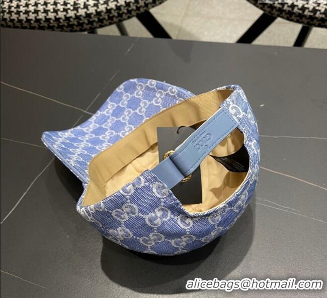 Best Quality Gucci GG Canvas Baseball Hat with Strass GG111103 Light Blue 2025