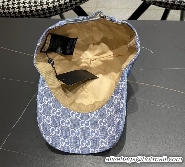 Best Quality Gucci GG Canvas Baseball Hat with Strass GG111103 Light Blue 2025