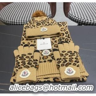 Top Quality Moncler Wool Hat & Gloves & Scarf M103025 Brown 2025