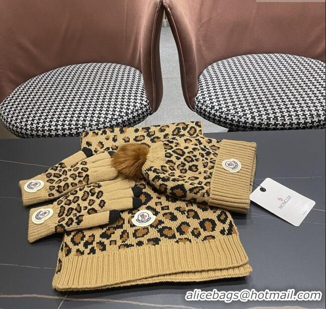 Top Quality Moncler Wool Hat & Gloves & Scarf M103025 Brown 2025