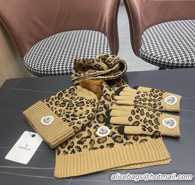 Top Quality Moncler Wool Hat & Gloves & Scarf M103025 Brown 2025
