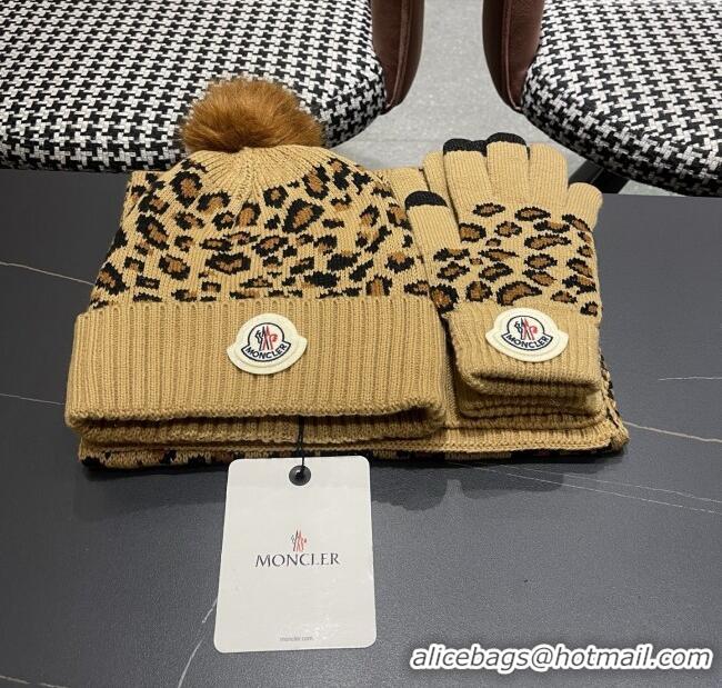 Top Quality Moncler Wool Hat & Gloves & Scarf M103025 Brown 2025