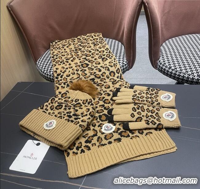 Top Quality Moncler Wool Hat & Gloves & Scarf M103025 Brown 2025
