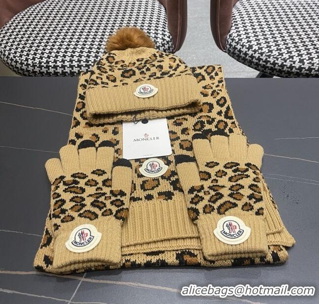 Top Quality Moncler Wool Hat & Gloves & Scarf M103025 Brown 2025