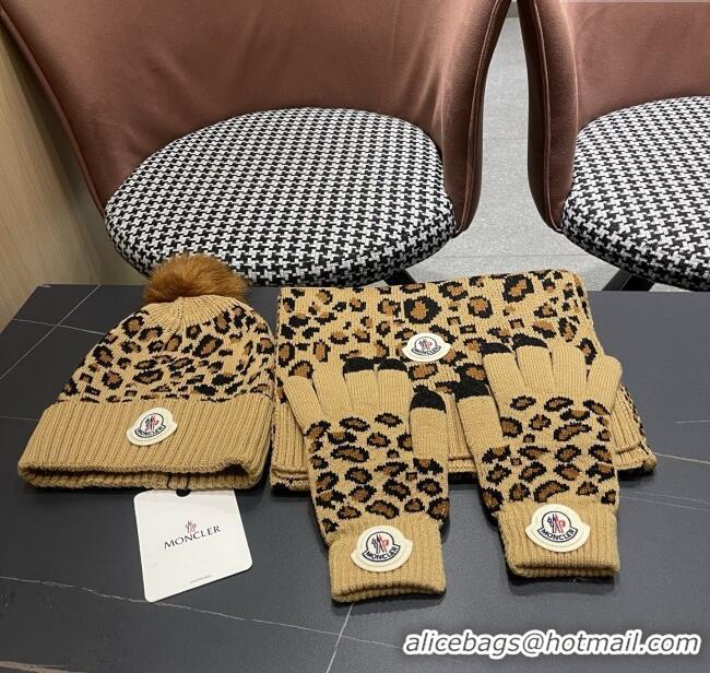 Top Quality Moncler Wool Hat & Gloves & Scarf M103025 Brown 2025