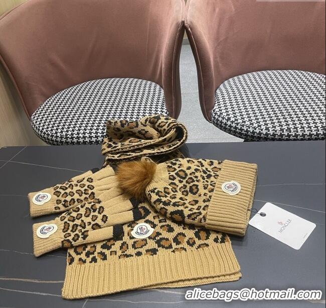 Top Quality Moncler Wool Hat & Gloves & Scarf M103025 Brown 2025