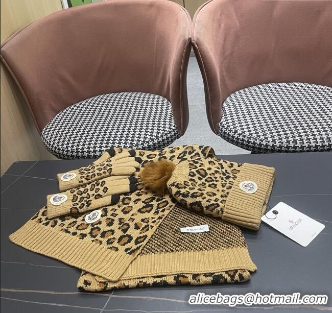 Top Quality Moncler Wool Hat & Gloves & Scarf M103025 Brown 2025