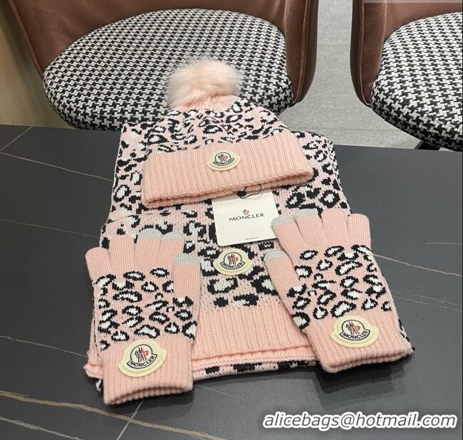 High Quality Moncler Wool Hat & Gloves & Scarf M103027 Pink 2025