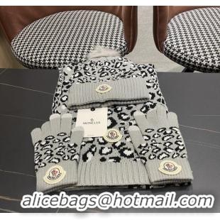 Luxury Cheap Moncler Wool Hat & Gloves & Scarf M103028 Light Grey 2025