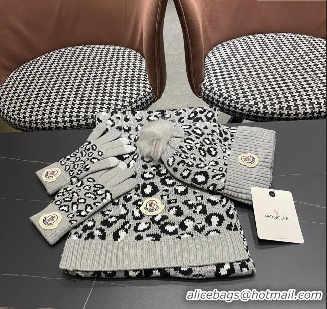Luxury Cheap Moncler Wool Hat & Gloves & Scarf M103028 Light Grey 2025