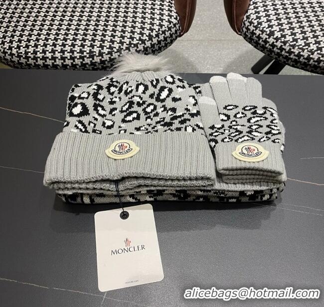Luxury Cheap Moncler Wool Hat & Gloves & Scarf M103028 Light Grey 2025