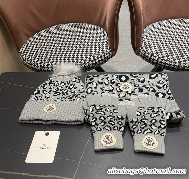 Luxury Cheap Moncler Wool Hat & Gloves & Scarf M103028 Light Grey 2025