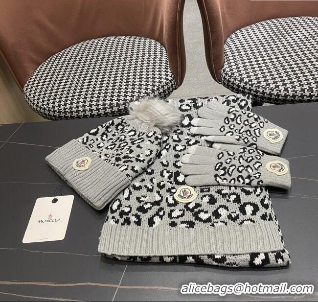 Luxury Cheap Moncler Wool Hat & Gloves & Scarf M103028 Light Grey 2025