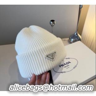 Well Crafted Prada Knit Hat PR111101 White 2025