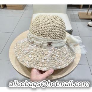 Top Design Chanel Straw Bucket Hat with Mesh CH111102 Beige 2025