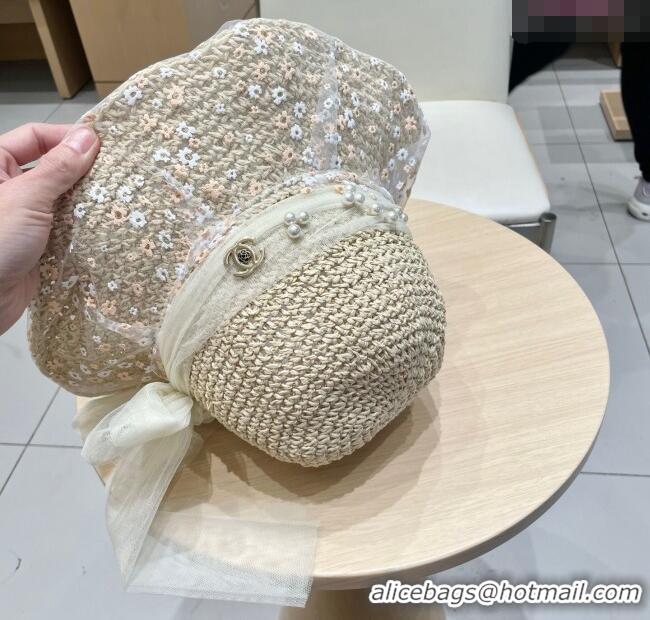 Top Design Chanel Straw Bucket Hat with Mesh CH111102 Beige 2025