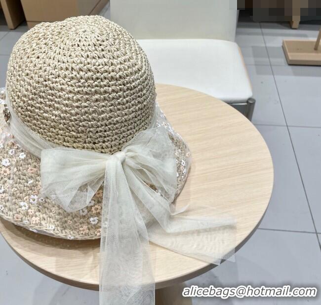 Top Design Chanel Straw Bucket Hat with Mesh CH111102 Beige 2025
