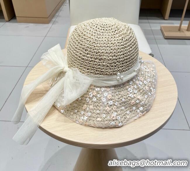 Top Design Chanel Straw Bucket Hat with Mesh CH111102 Beige 2025