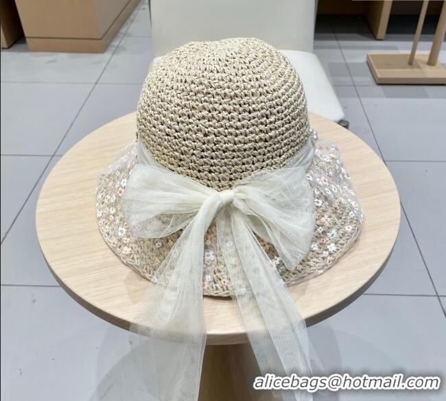 Top Design Chanel Straw Bucket Hat with Mesh CH111102 Beige 2025